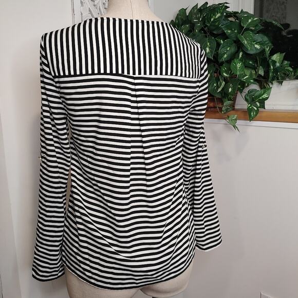 Calvin Klein Black & White Striped Pullover Roll Tab Sleeve Blouse Size XS - Picture 9 of 13
